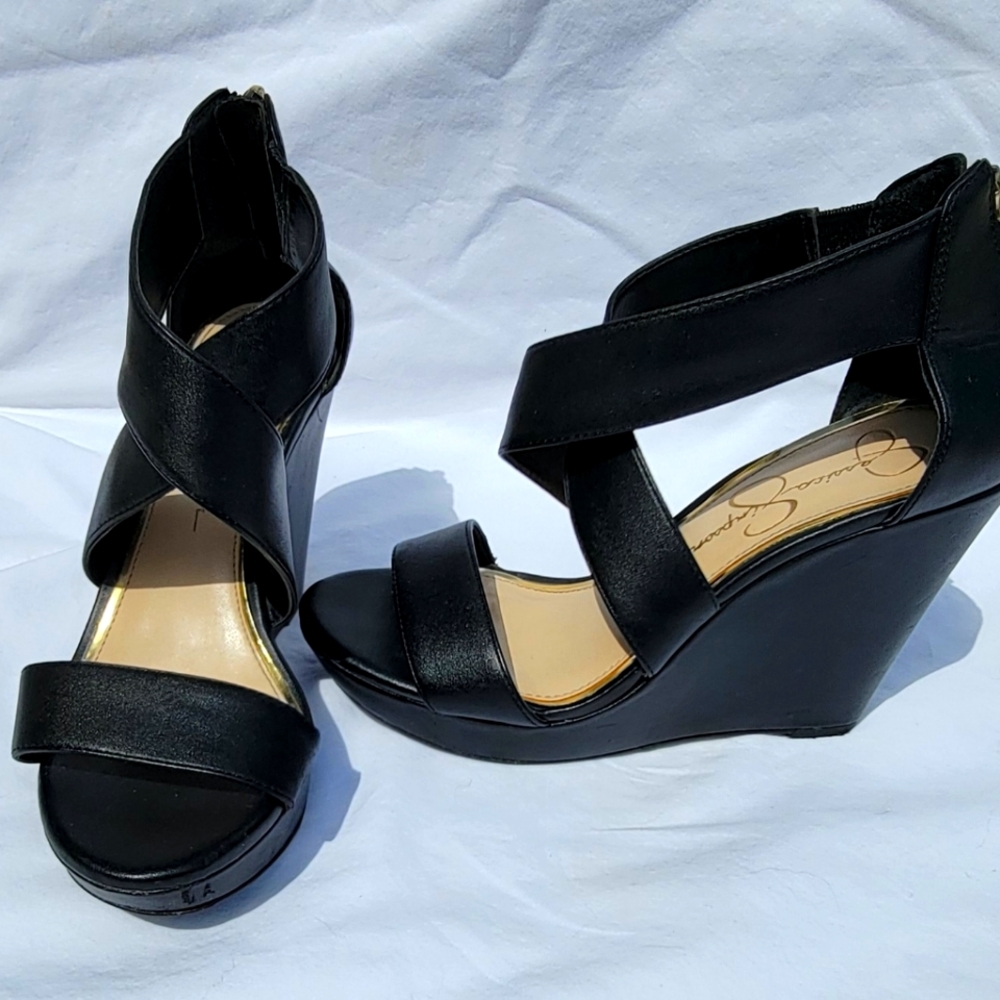 Jessica Simpson Black Jinxxi Platform Wedge Sandals Size 6.5
